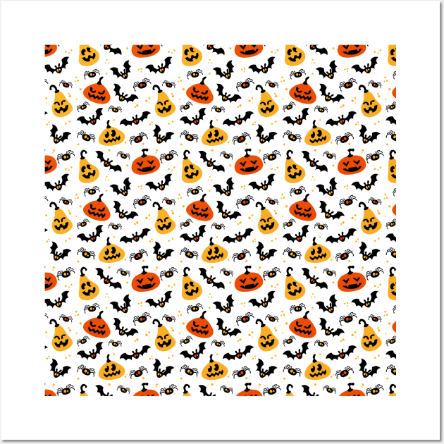 Bats Jack O Lanterns Spiders Halloween Cute Spooky Creepy Scary Pattern Design Wall Art by OfficialTeeDreams